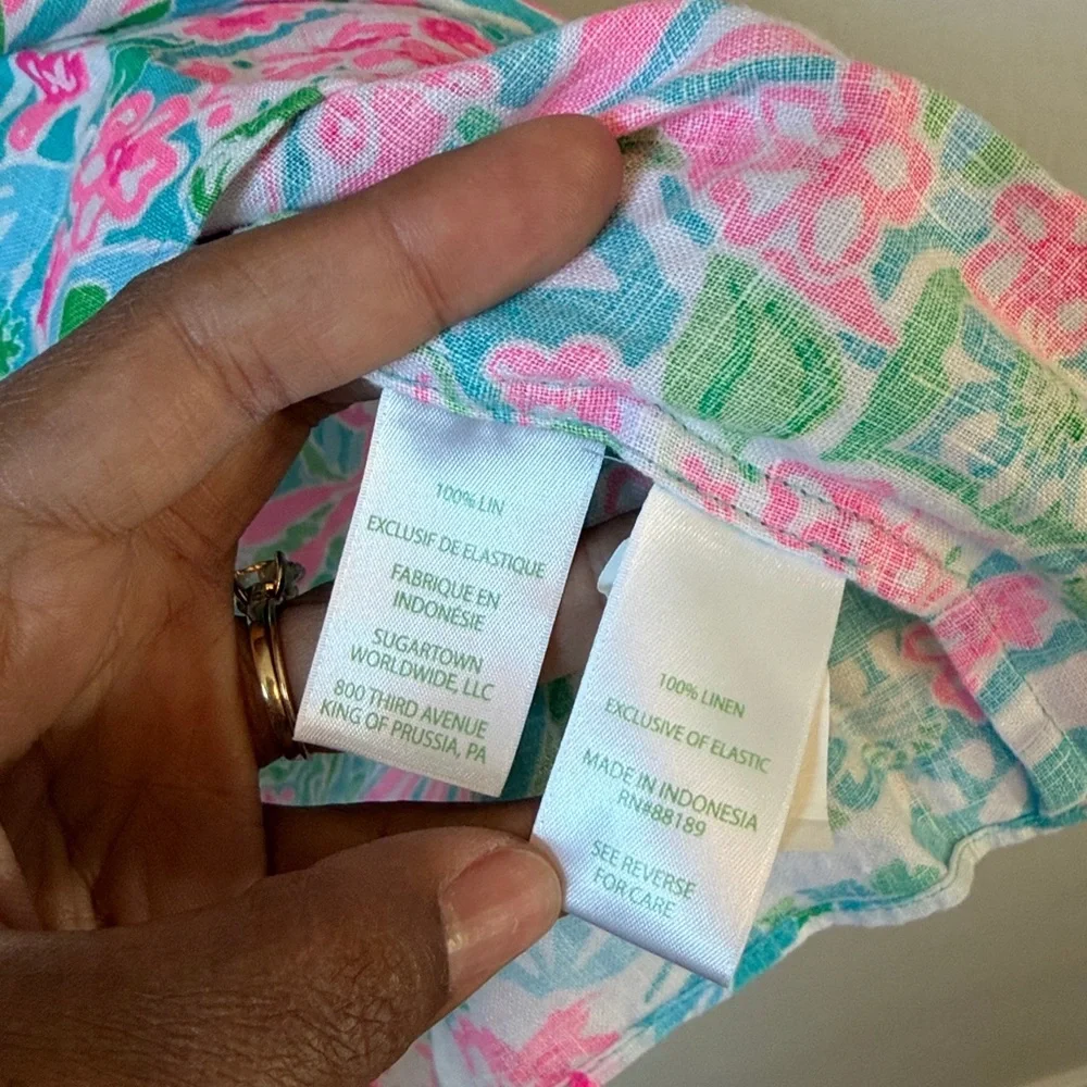 Lily Pulitzer 100% Linen Keating Puff Sleeve Floral Blouse in Amalfi Blue Size 4